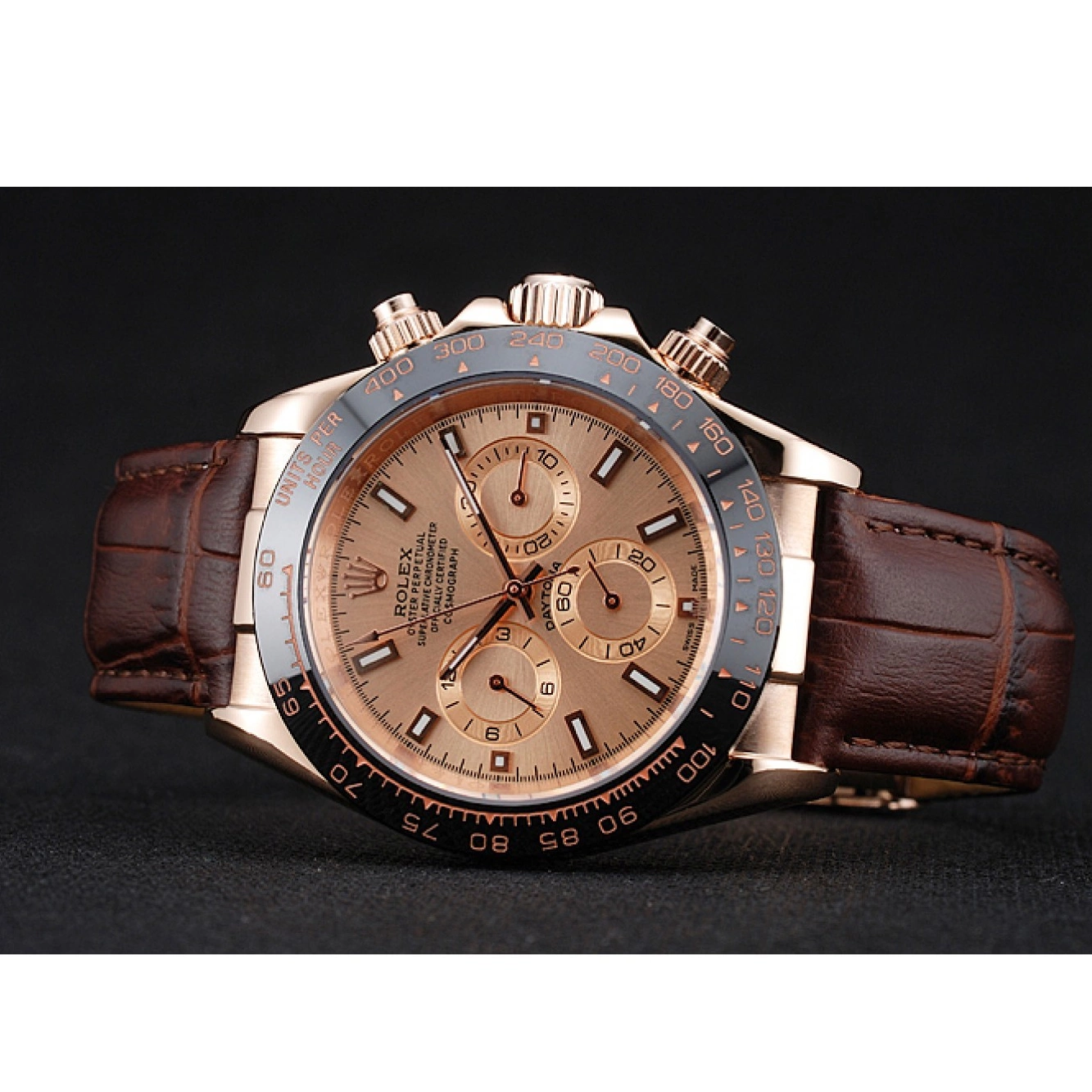 Aaa replica watch Daytona 1454243 Dial Rolex Case Rose Brown Brown Leather Bracelet Cosmograph Gold 0518